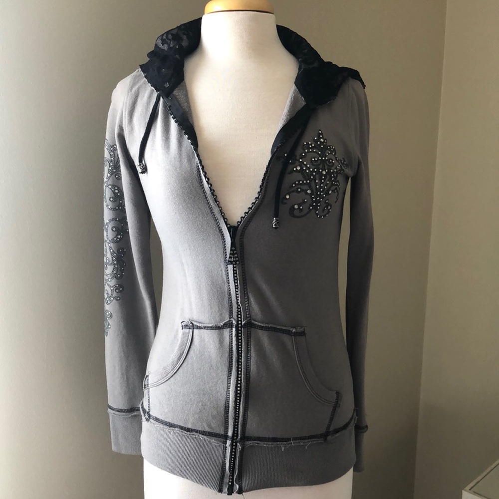 Crystal embellished distressed hoodie
